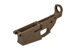 The Aero Precision M5 308 stripped lower receiver features an FDE Cerakote finish